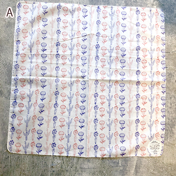 GOTS Organic Cotton Handkerchief 50cmx50cm Size Block Print Original Print Handker Motif Bird Motif Floral Dot Pattern