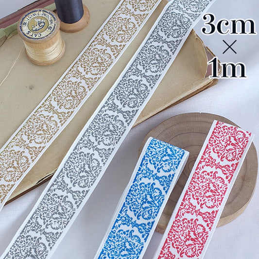 3cm Width European Pattern Print Flower Ribbon Tyrolean Tape Jacquard Flower Ribbon Interior Supplies Handmade Parts